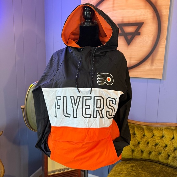 Philadelphia Flyers Men’s Black Iconic Defender Anorak Pullover Jacket Size L - Picture 1 of 9